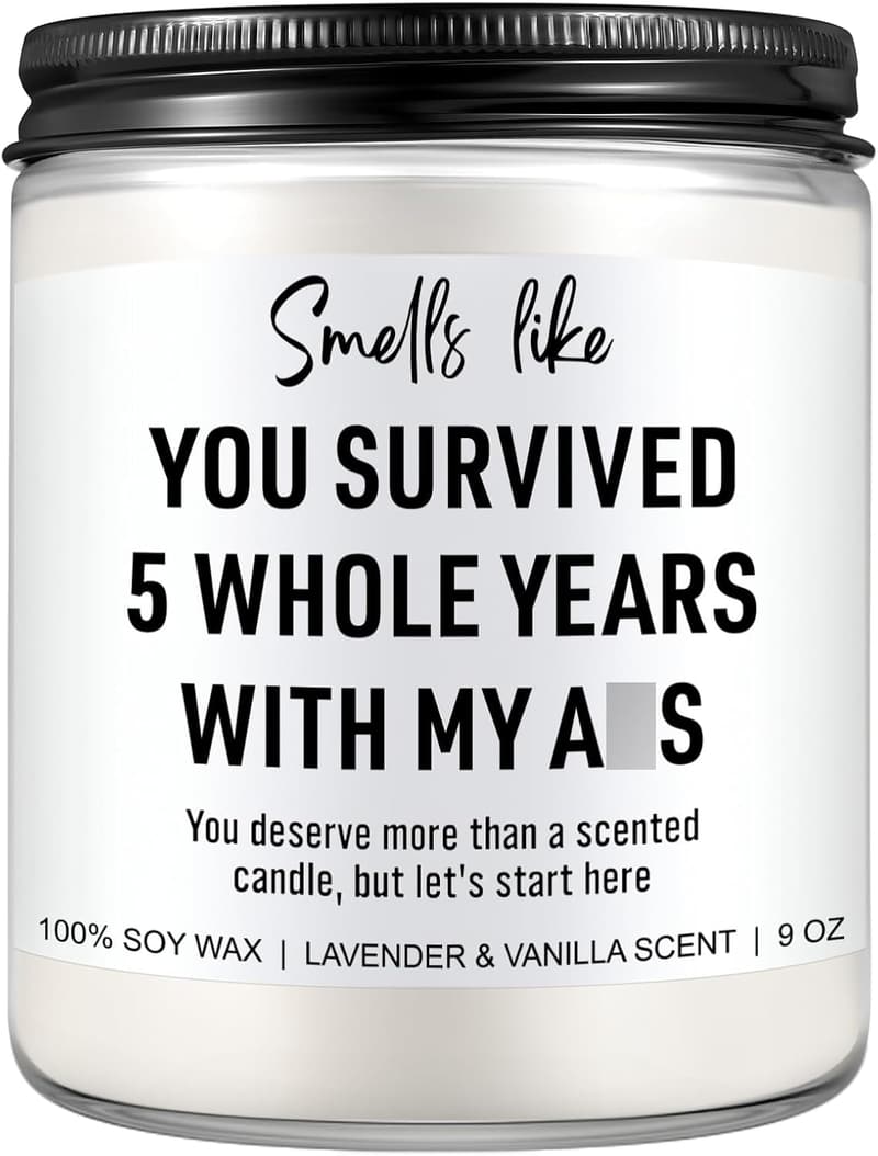 5th Anniversary Candle - Gifts for Couples, Wood Theme