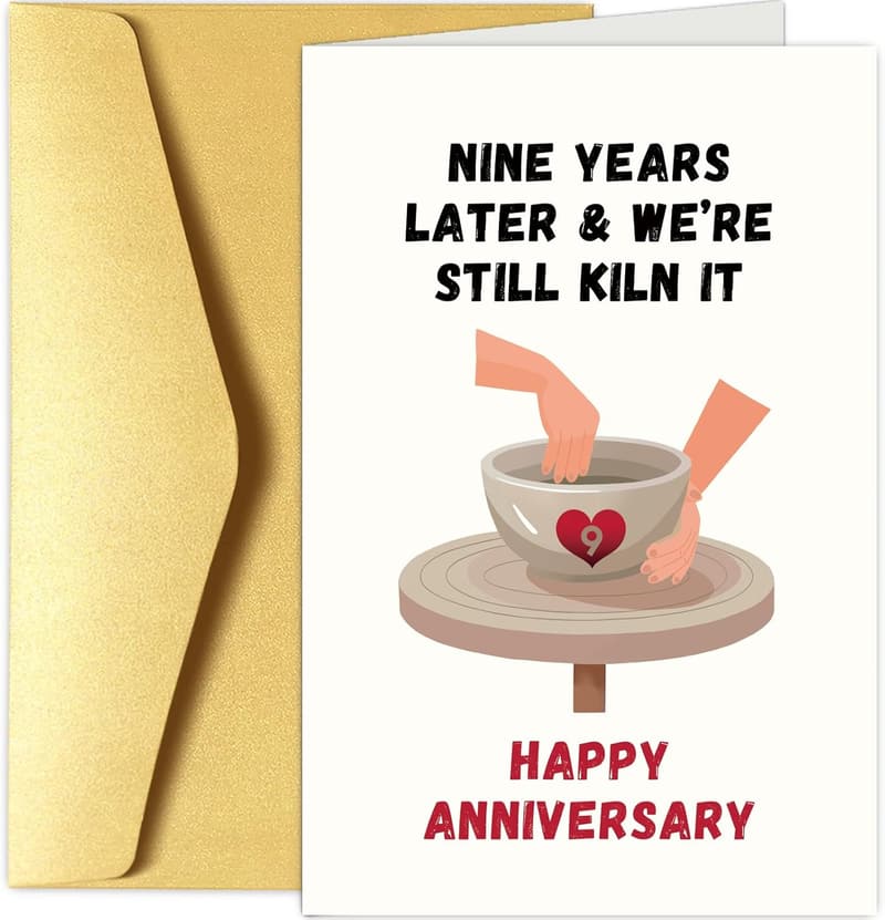 9th Anniversary Pottery Card for Couples - 'Still Kiln It'