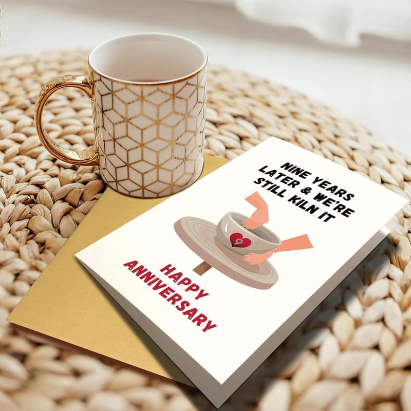 9th Anniversary Pottery Card for Couples - 'Still Kiln It'