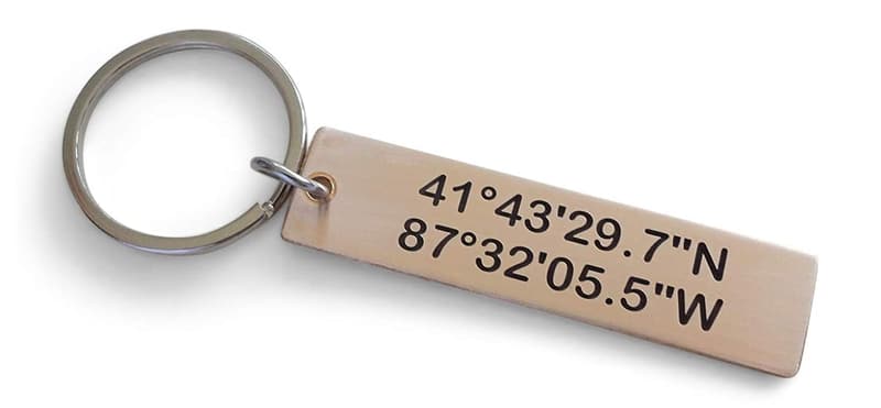 Engraved GPS Coordinates Keychain for Couples' Anniversary
