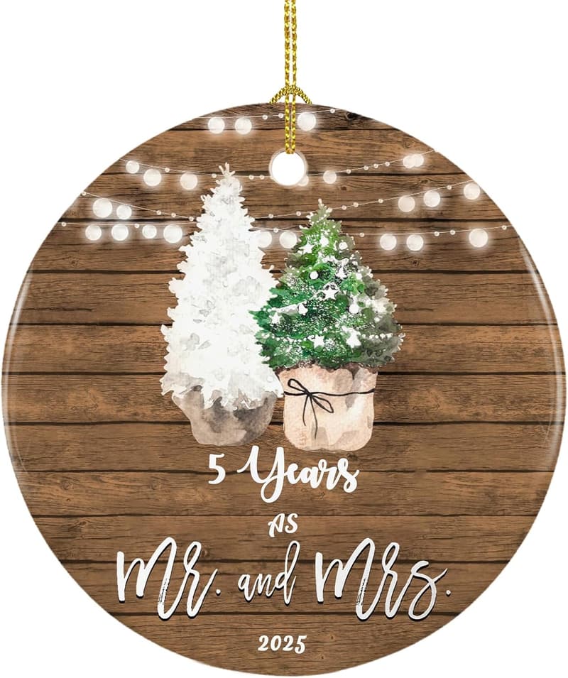 5th Anniversary Ceramic Keepsake Ornament for Couples