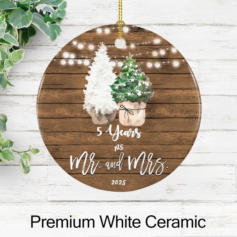 5th Anniversary Ceramic Keepsake Ornament for Couples