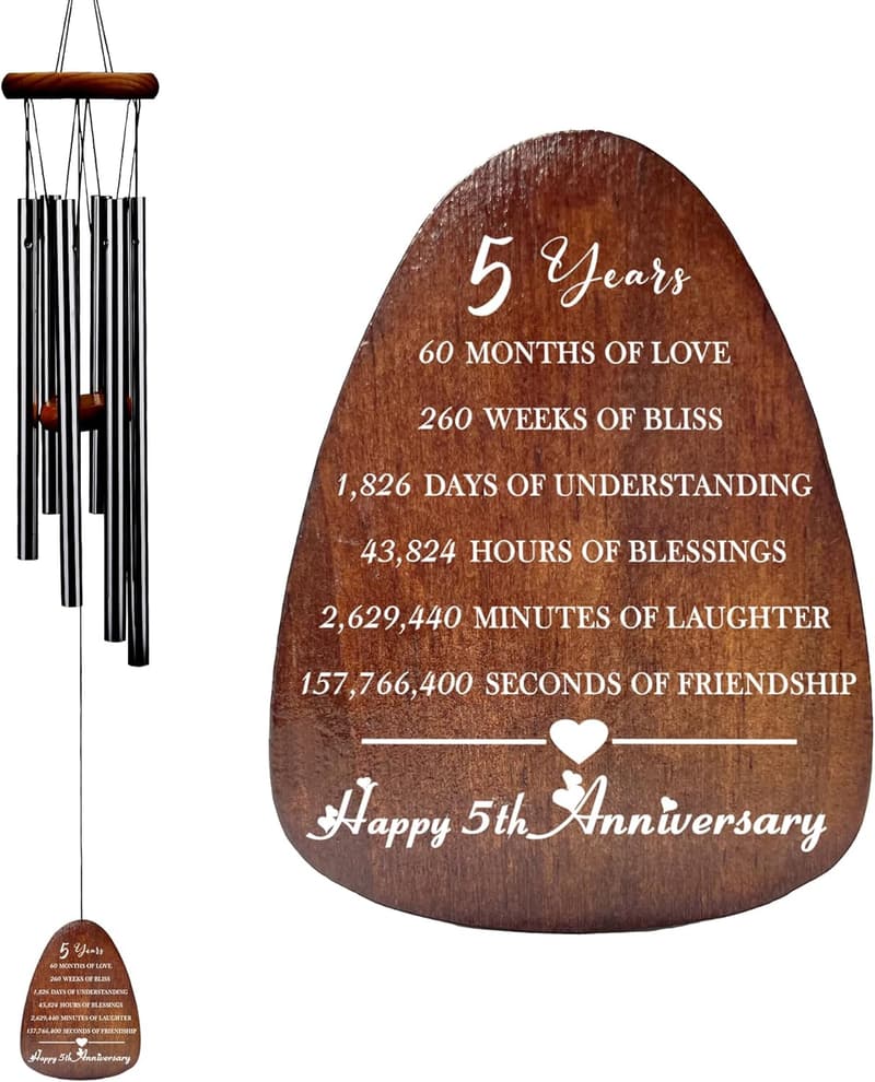 5th Anniversary Wooden Wind Chime for Couples