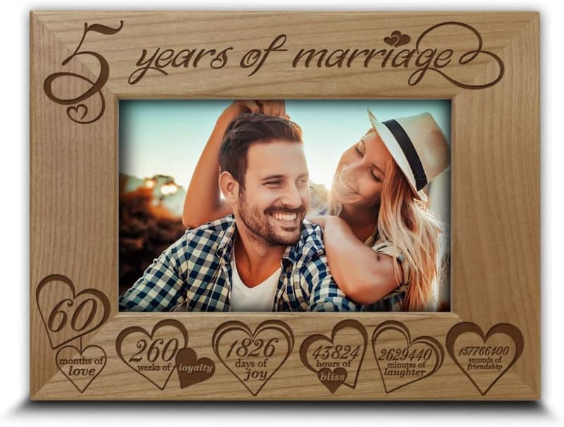 5th Anniversary Engraved Wood Picture Frame (5 x 7)