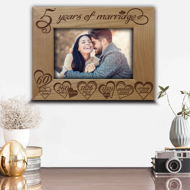 5th Anniversary Engraved Wood Picture Frame (5 x 7)