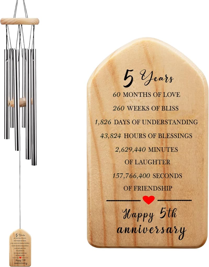 5th Anniversary Wooden Wind Chime for Couples