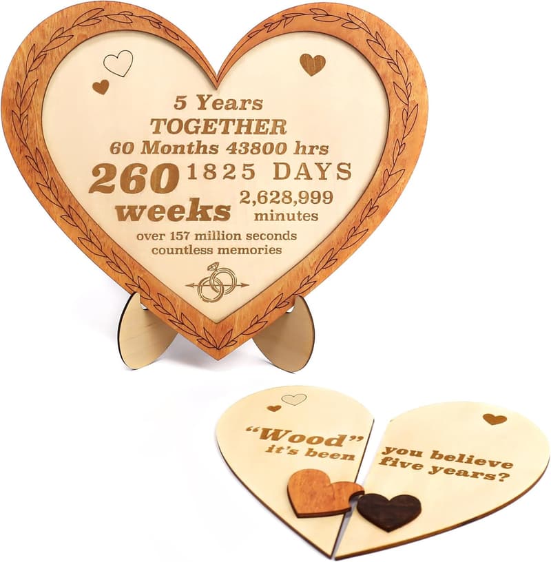 5th Anniversary Wooden Gift for Couples