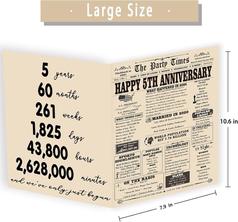 5th Anniversary Vintage Card for Couples