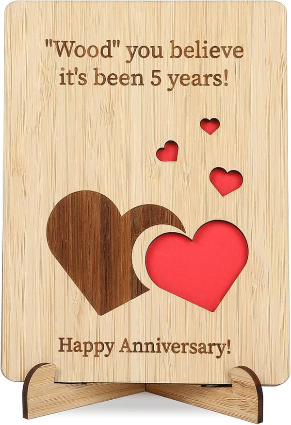5th Wedding Anniversary Handmade Wooden Card for Couples