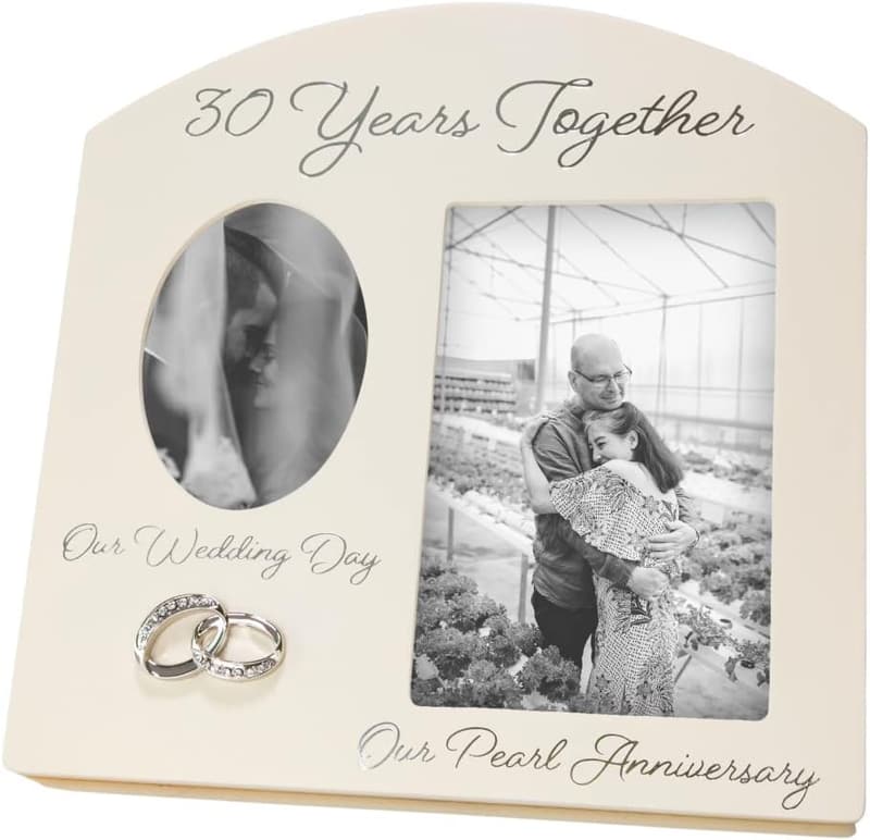 30th Anniversary Pearl Picture Frame with Double Silver Rings