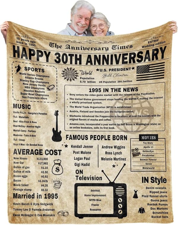 30th Anniversary Pearl Throw Blanket for Couples, 60