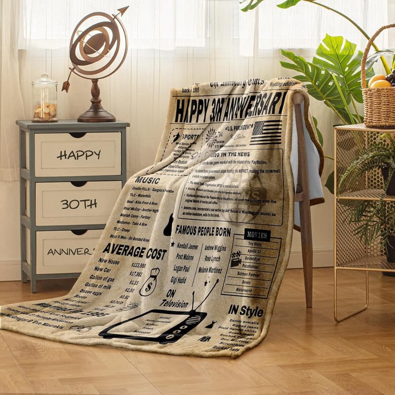 30th Anniversary Pearl Throw Blanket for Couples, 60
