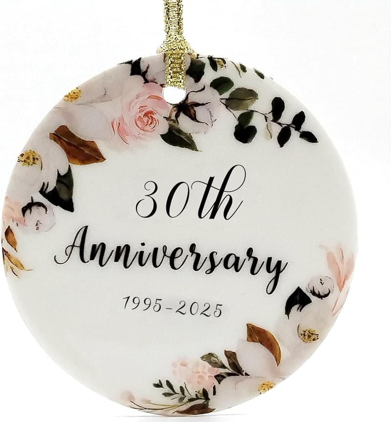 30th Anniversary Ornament with Embossed Lettering for Couples