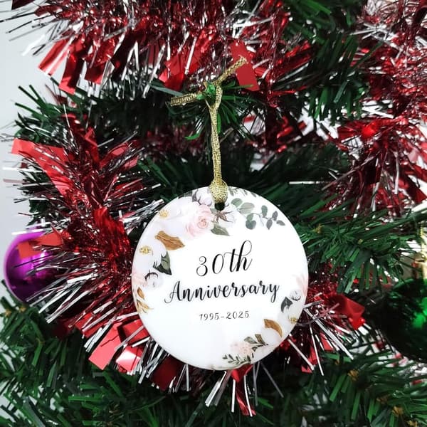 30th Anniversary Ornament with Embossed Lettering for Couples