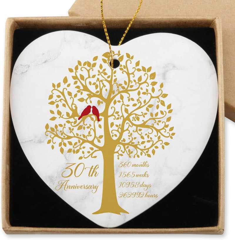 30th Anniversary Ceramic Heart Keepsake Ornament for Couples