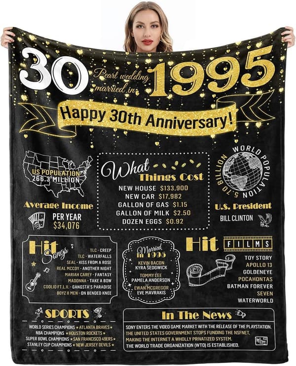 30th Anniversary Blanket Gift for Couples, Since 1995