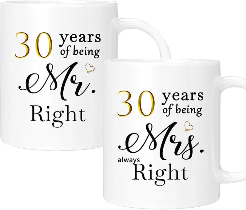 30th Anniversary Coffee Mugs Set of 2 for Couples, 11oz