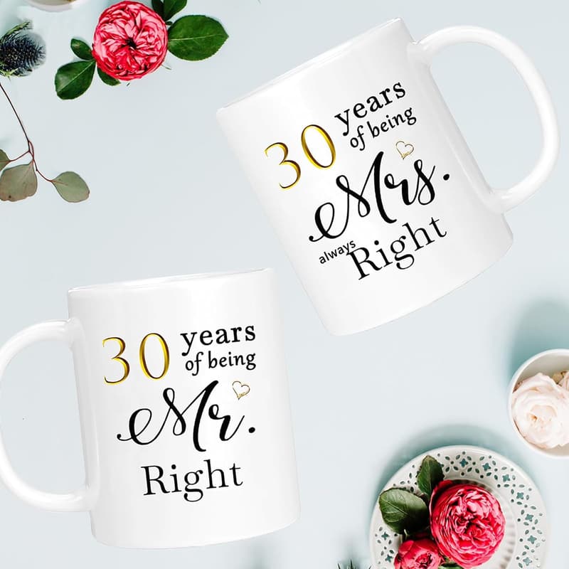 30th Anniversary Coffee Mugs Set of 2 for Couples, 11oz