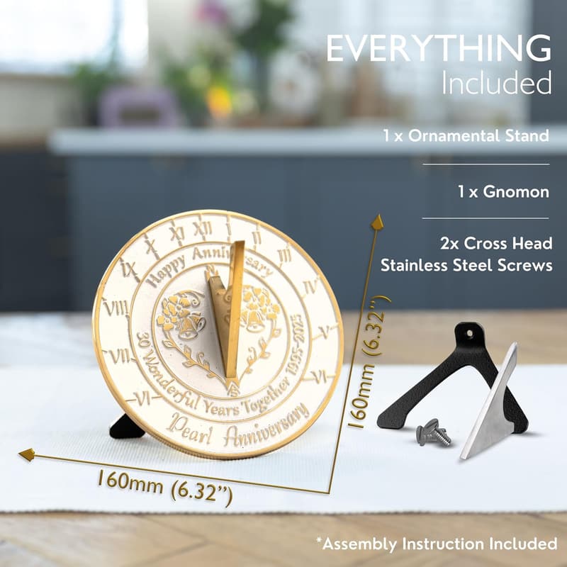 30th Anniversary Handmade Sundial Gift in Recycled Metal