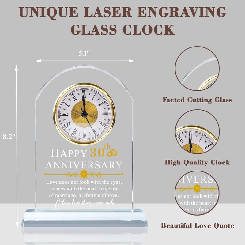 30th Anniversary Quartz Clock Gift for Couples