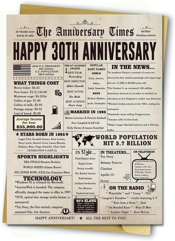 30th Anniversary Jumbo Card for Parents & Couples