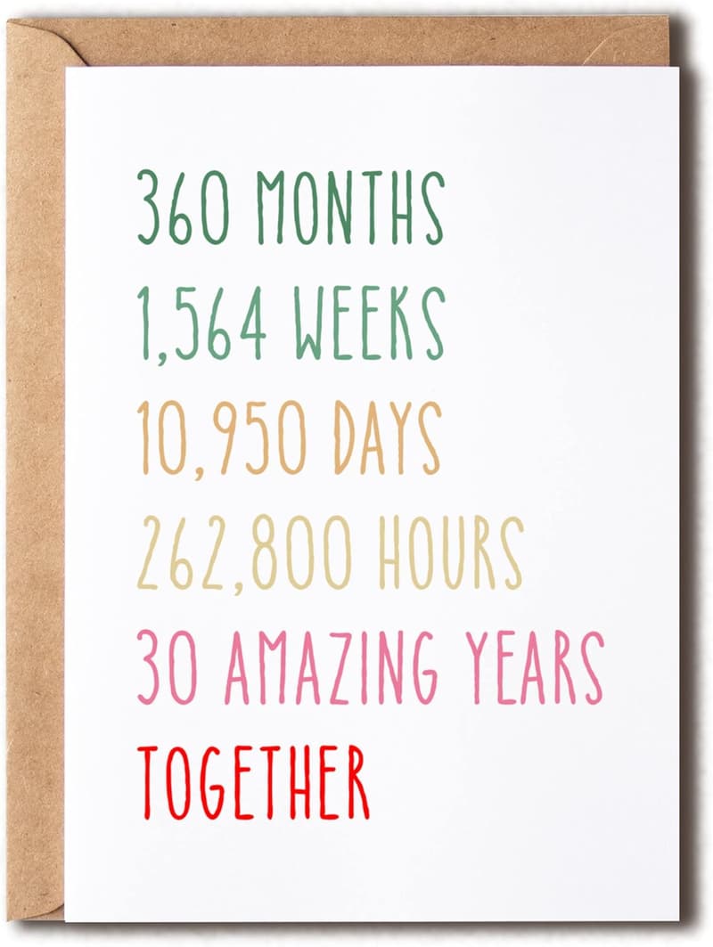 30th Anniversary Card - Funny Design for Couples, 5 x 7 inches