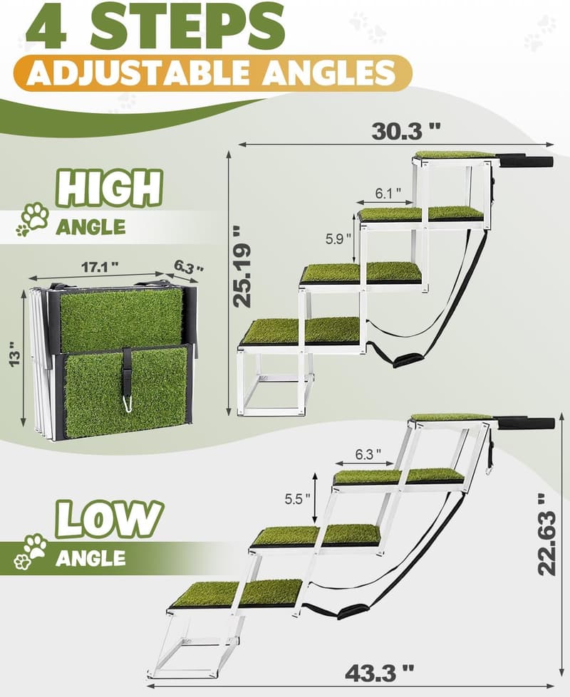 Portable 4-Step Dog Car Ramp for Large Dogs, Max 200lbs