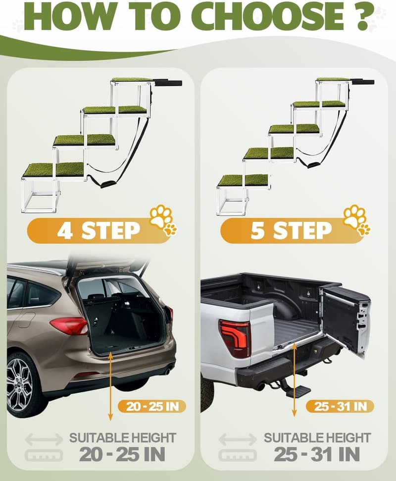 Portable 4-Step Dog Car Ramp for Large Dogs, Max 200lbs