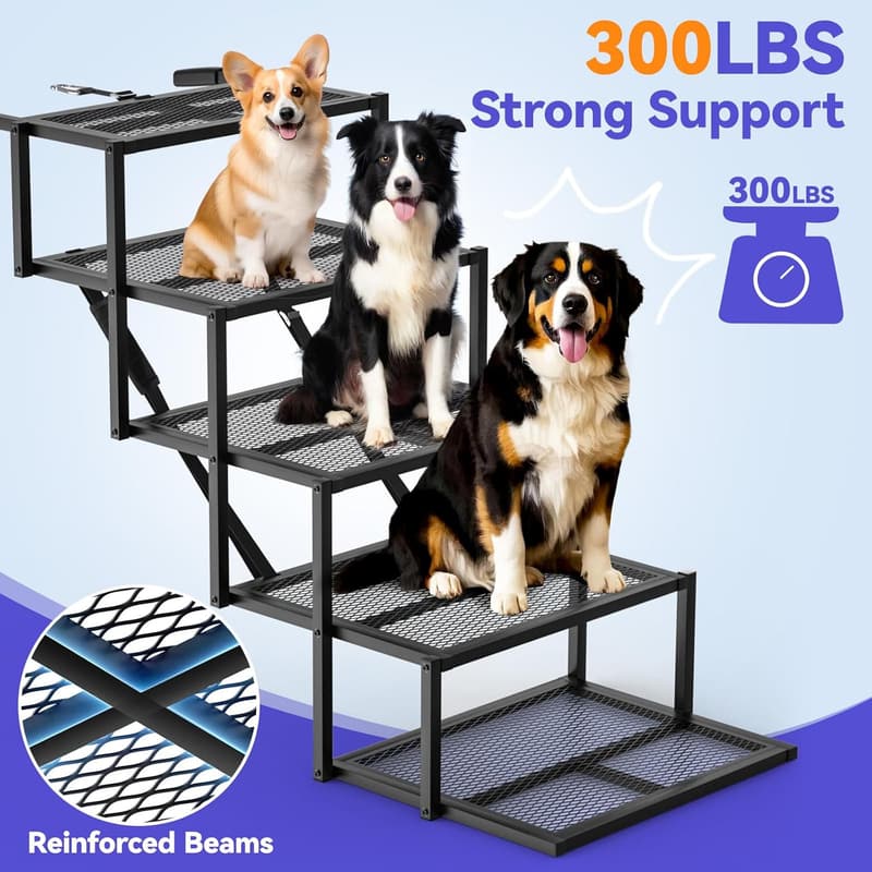 Adjustable Heavy-Duty Dog Stairs for Cars, 300lbs Capacity