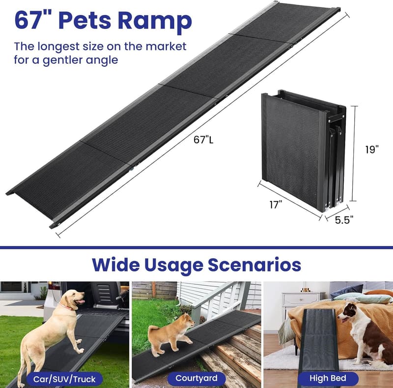 Portable Extra Long Dog Ramp for Large Dogs, Non-Slip Surface