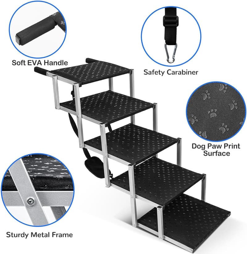 Lightweight 5-Step Dog Stairs for Cars - Supports Up to 200 lb