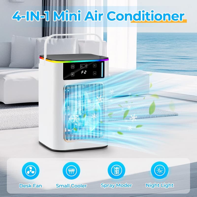 Mini Portable Air Conditioner with 7 Color Lights & 4 Speeds