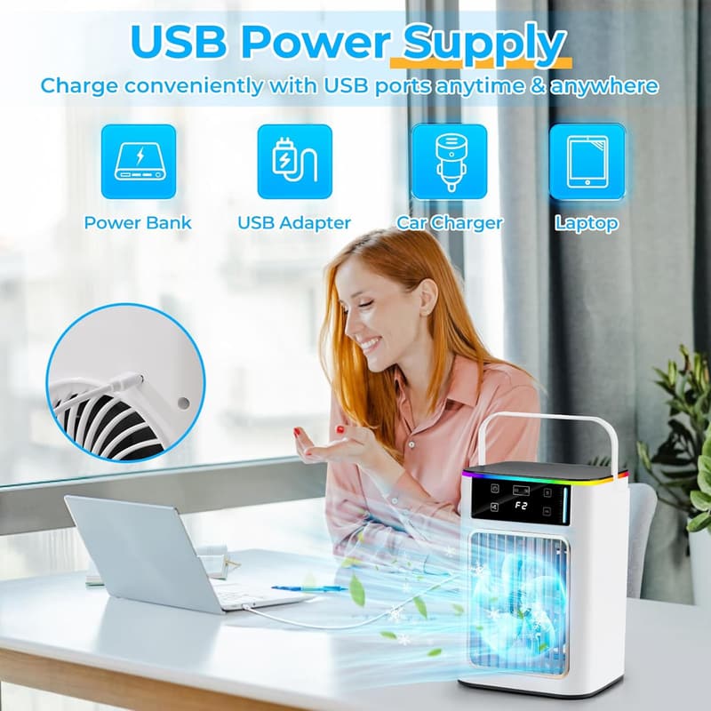 Mini Portable Air Conditioner with 7 Color Lights & 4 Speeds