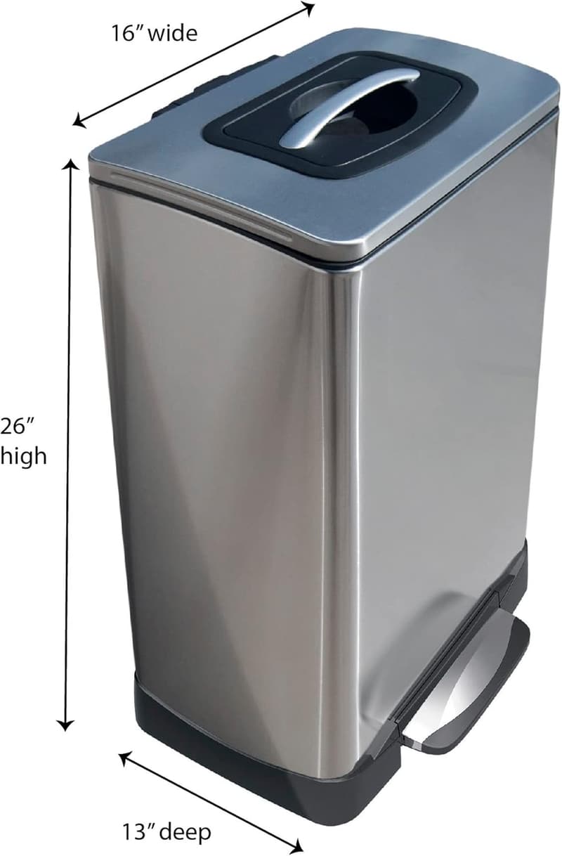 Manual Stainless Steel Trash Compactor, 40L Household Essential