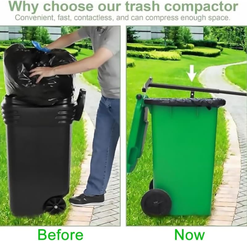 Touchless Trash Compactor Tool for Kitchen & Garden Bins