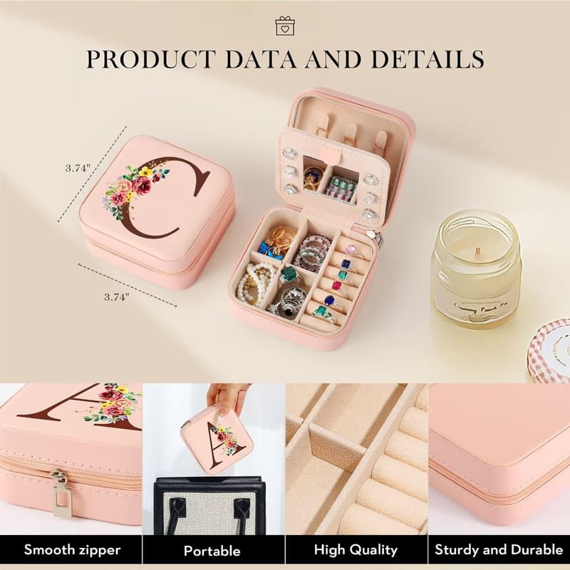 Personalized Pink Travel Jewelry Case – Women's Birthday Gift