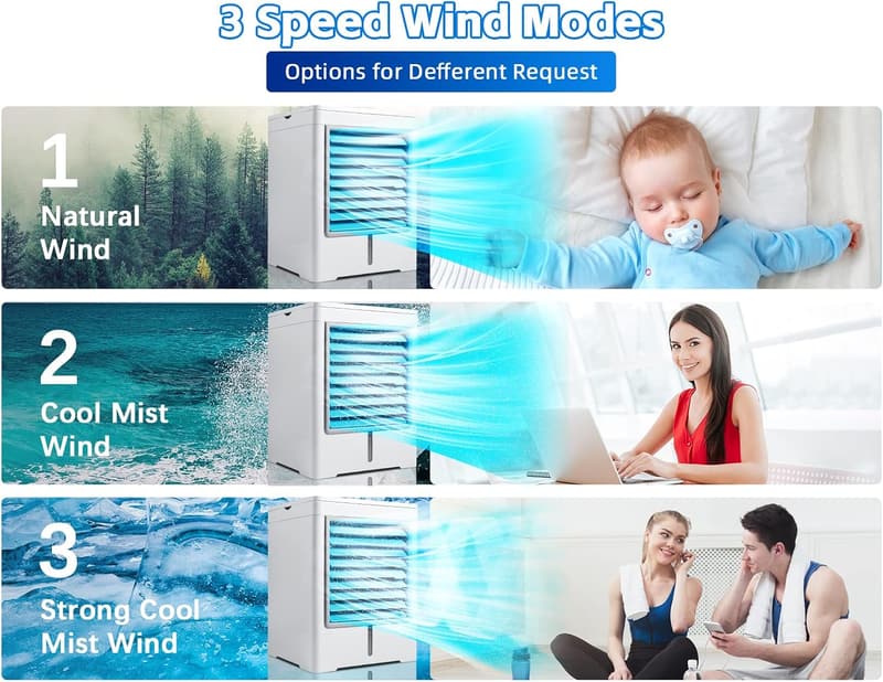 Portable Air Conditioner Fan with 3 Speeds & Timers