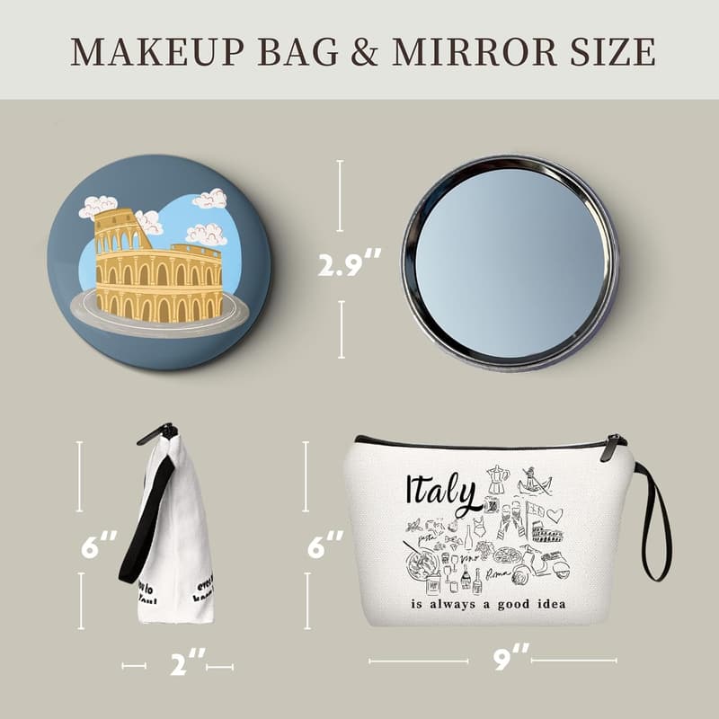 Birthday Gift - Small Cosmetic Makeup Bag with Mirror for Women