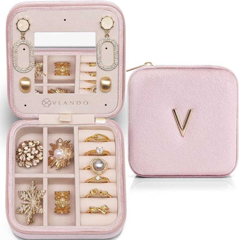 Pink Letter V Travel Jewelry Organizer for Women