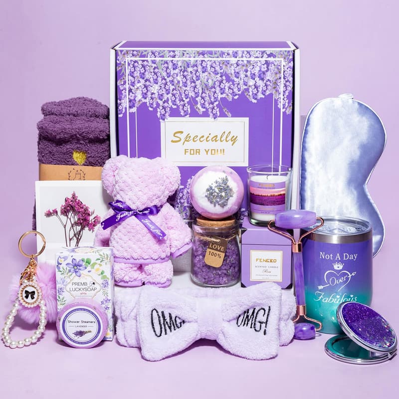 Lavender Self-Care Gift Set for Women - Unique Birthday Basket