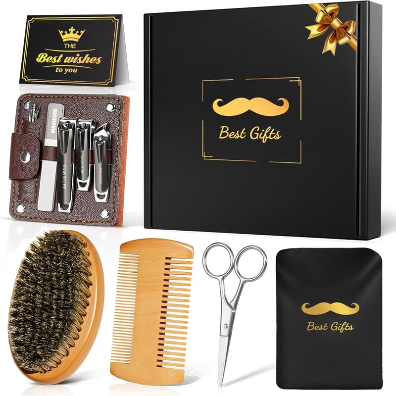Beard Grooming Set for Men - Brush, Comb & Travel Tools