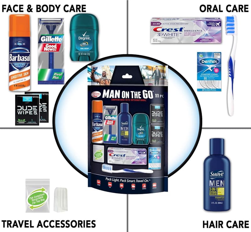 Men's Travel Grooming Essentials Kit - 11 Piece Blue Set