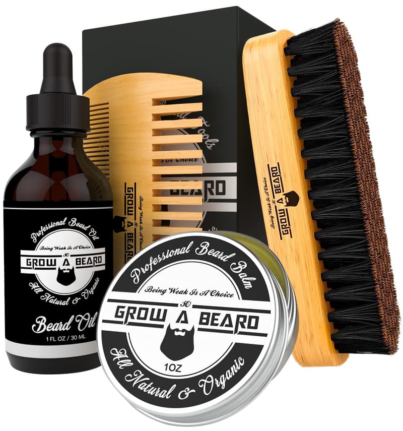 Men's Grooming Kit: Beard Brush, Comb, Oil & Balm Set
