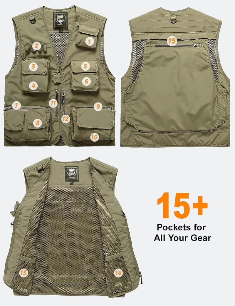 Men's Utility Fishing Vest with Pockets for Outdoor Activities