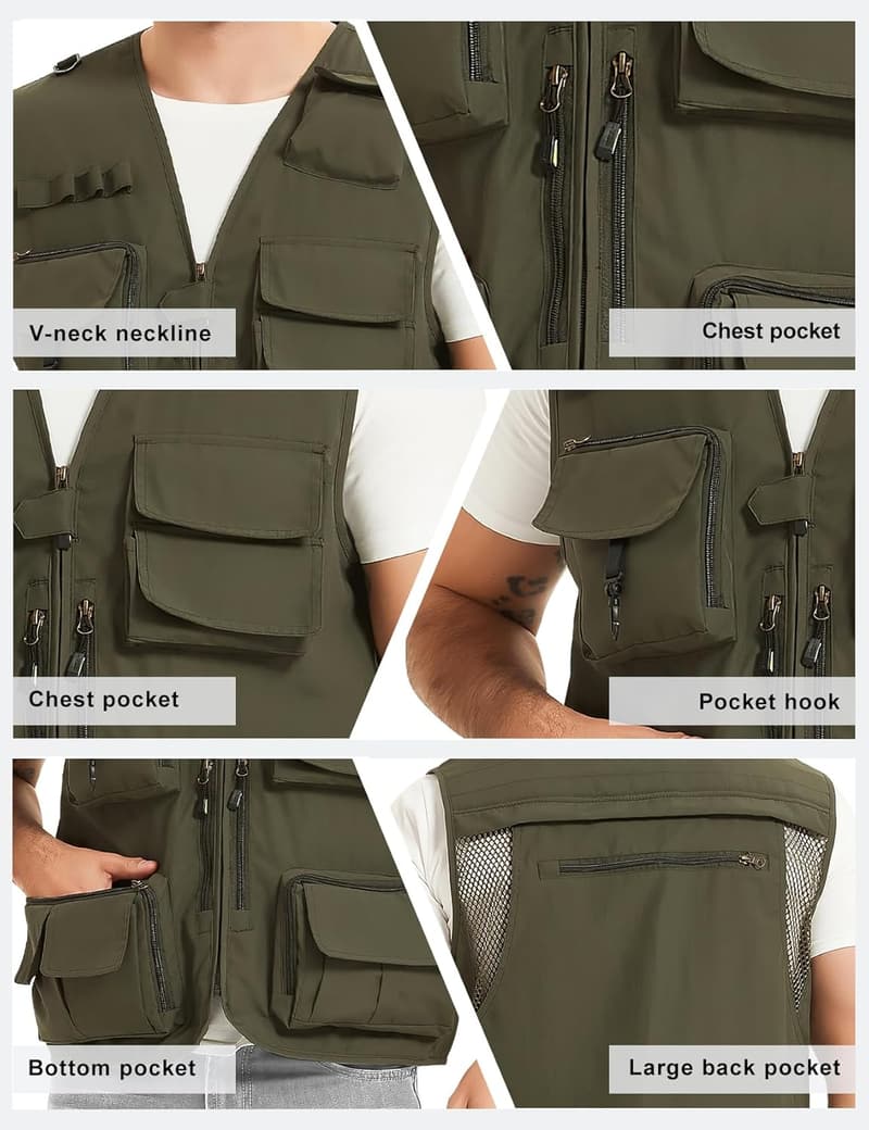 Men's Utility Fishing Vest with Pockets for Outdoor Activities