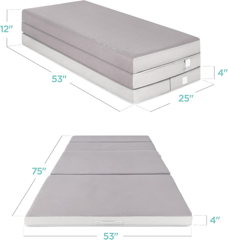 Portable Tri-Fold Foam Mattress with Carry Case - Gray