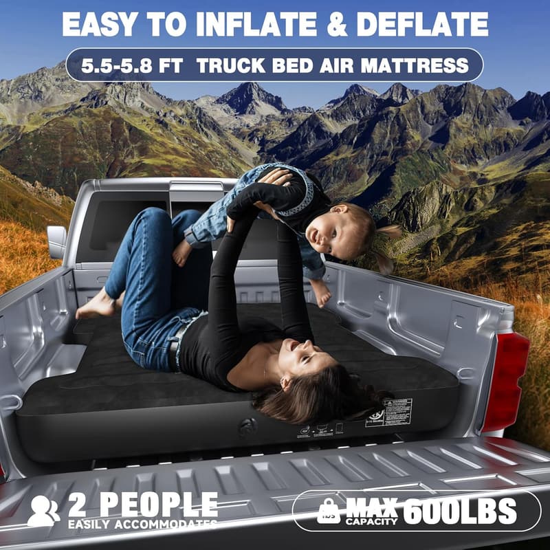 Inflatable Air Mattress for Full-Size Truck Beds with Pump & Pillows