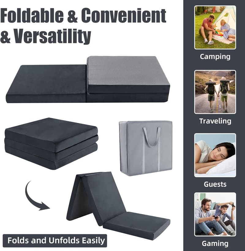 Portable Waterproof Tri-Folding Memory Foam Camping Mattress