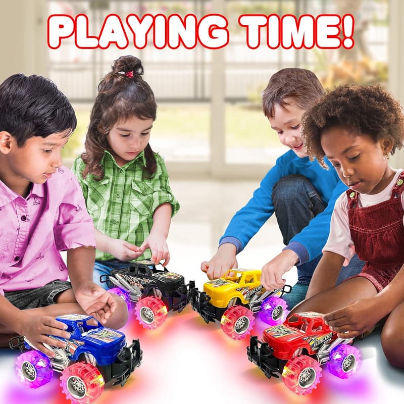 Light-Up Monster Truck Toy Set for Kids, 4-Pack