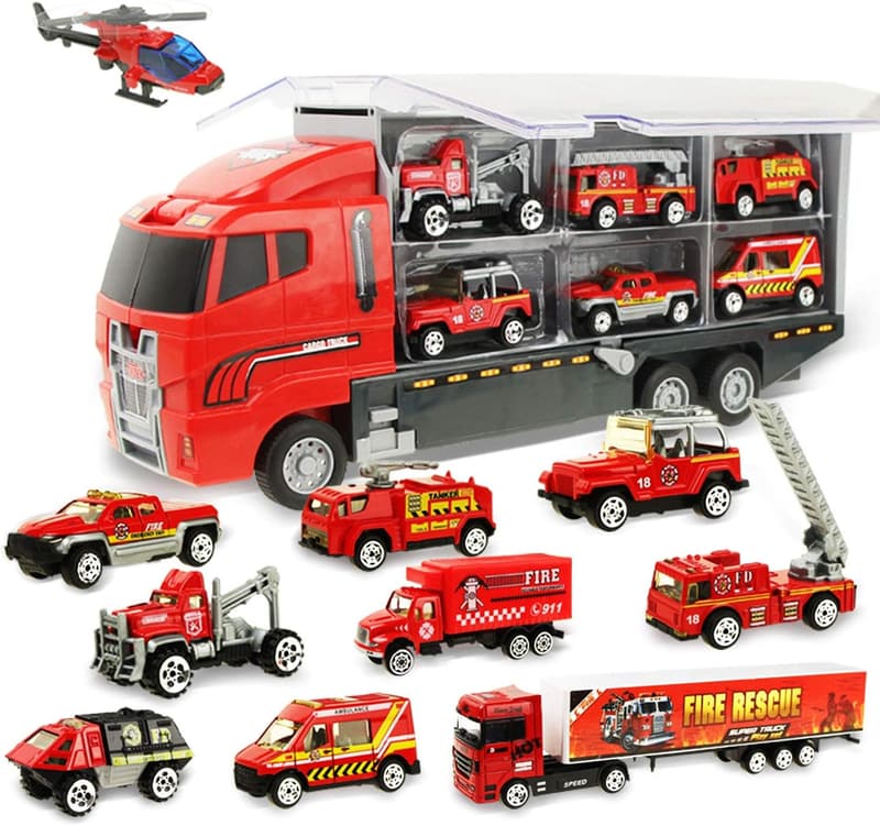 Fire Truck Toy Set with Die-cast Cars for Kids 3-6 Years